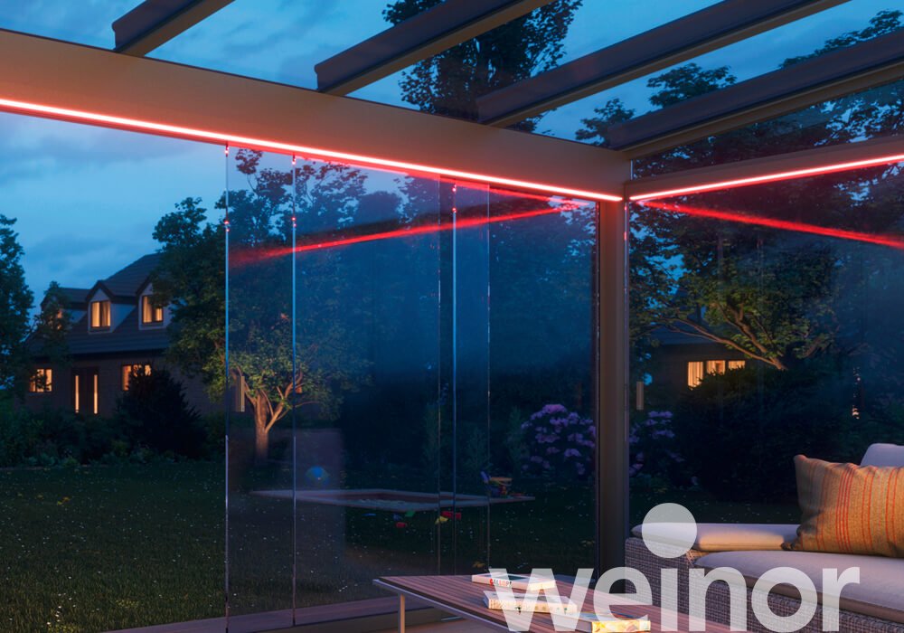 Glas-Schiebewand weinor w17 easy mit LED Beleuchtung