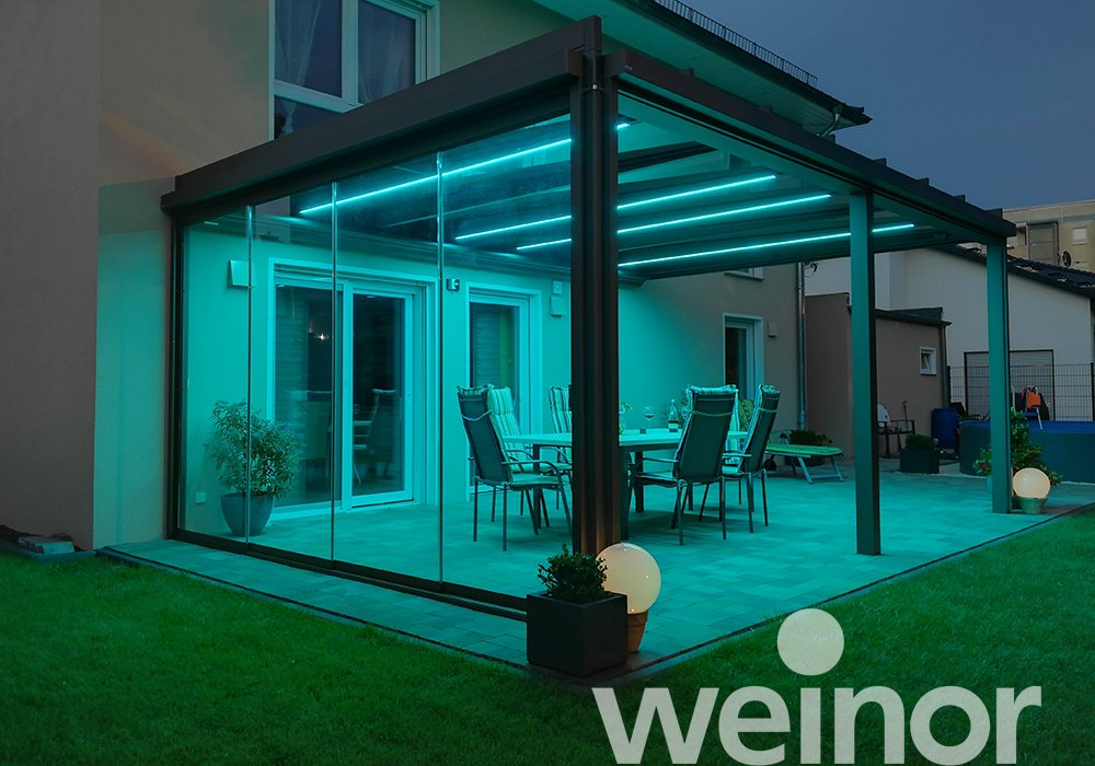 Glas-Terrassendach weinor Terrazza Pure mit Farb-LED-Bändern