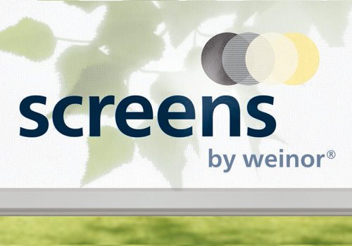 Alte, freundliche Schrift mit dem Wort "screens" in Blau auf einem hellen Hintergrund.