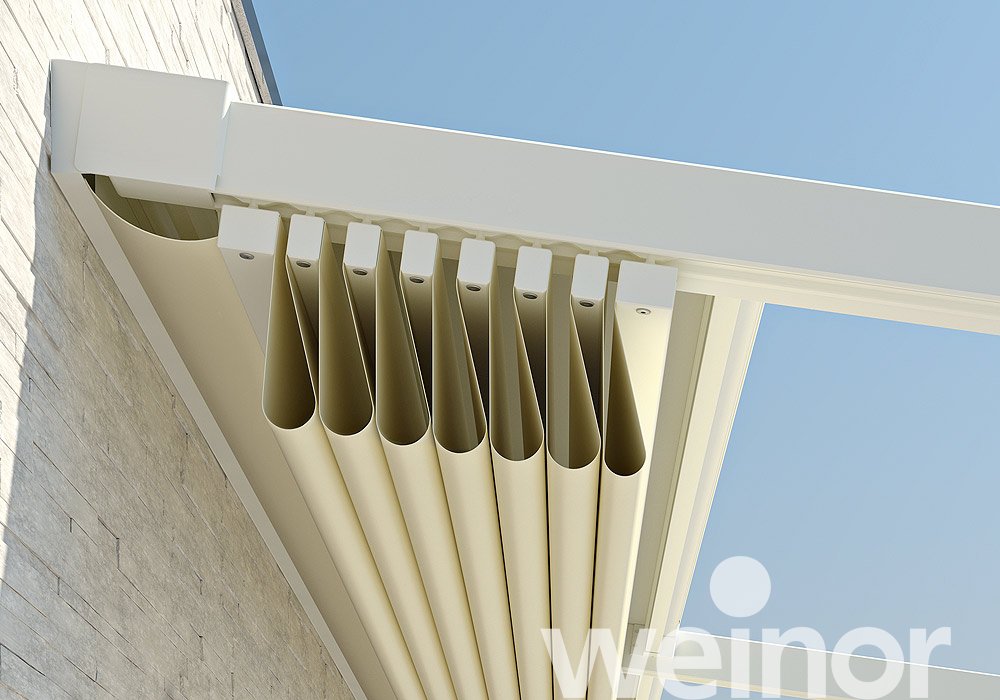 Pergola Markise weinor PergoTex II Eingefahren an der Wand