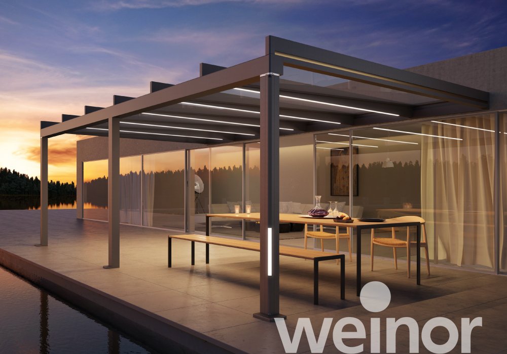 Glas-Terrassendach weinor Terrazza Pure mit Farb-LED-Bändern, mit Dekorleisten