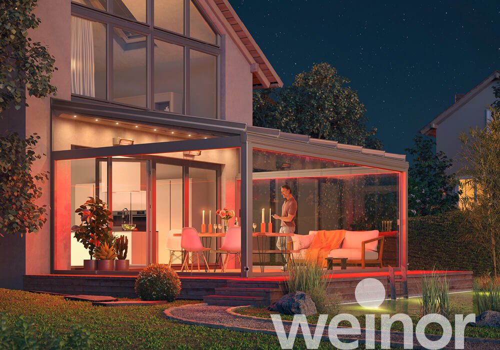 Glas-Schiebewand weinor w17 easy mit LED Beleuchtung