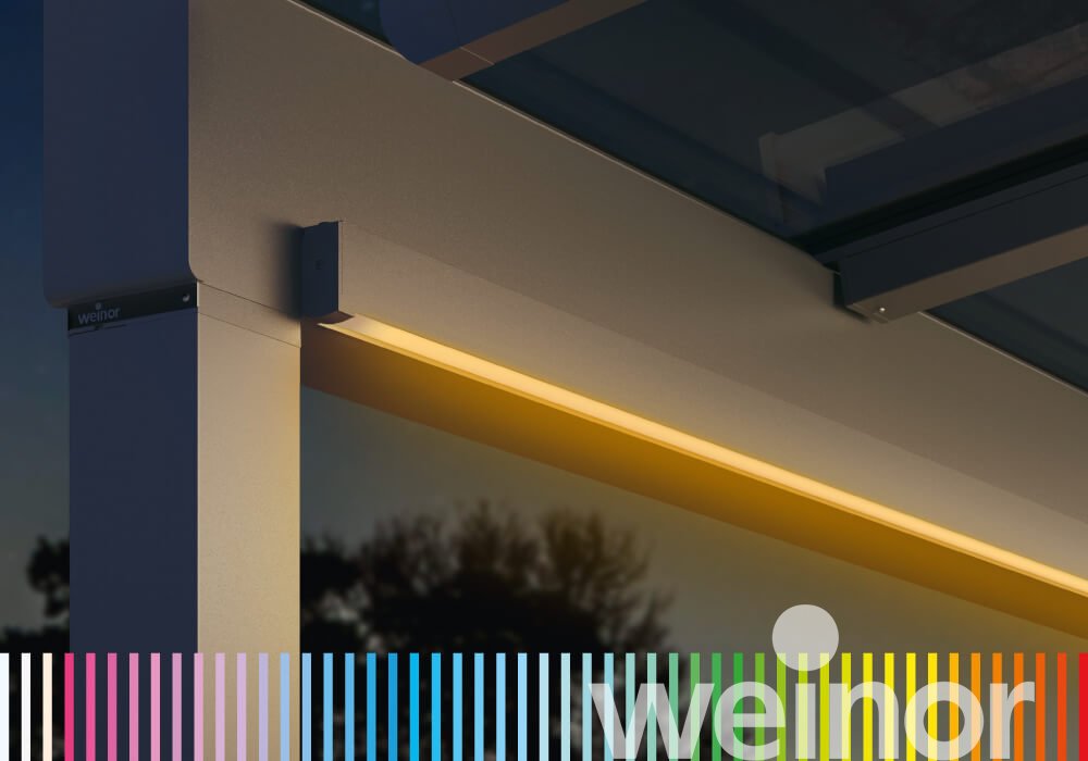 Glas-Terrassendach weinor Terrazza Sempra Close up, mit Farb-LED-Bändern