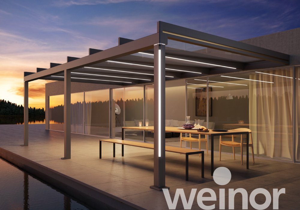 Glas-Terrassendach weinor Terrazza Pure mit Farb-LED-Bändern, mit Dekorleisten