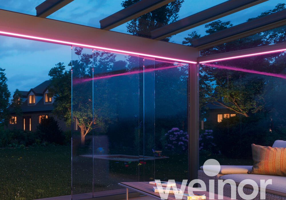 Glas-Schiebewand weinor w17 easy mit LED Beleuchtung