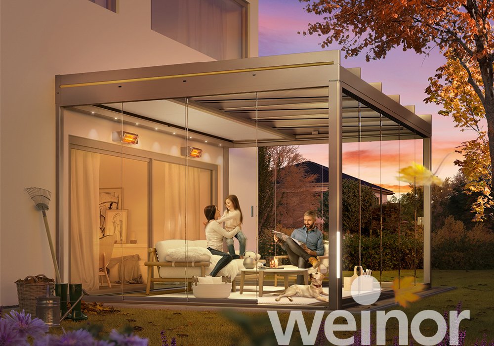 Glas-Terrassendach weinor Terrazza Pure mit Farb-LED-Bändern, mit Dekorleisten