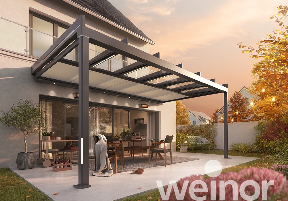 Glas-Terrassendach weinor Terrazza Pure mit Farb-LED-Bändern, mit Dekorleisten